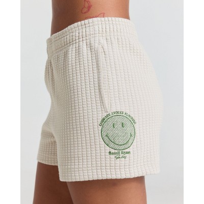 Samii Ryan | Smiley® Flourish Waffle Shorts, Tan, Small, 2