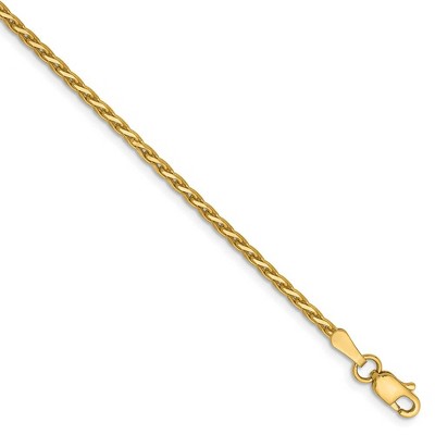 Black Bow Jewelry 1.9mm 14k Yellow Gold Diamond Cut Round Wheat Chain Bracelet