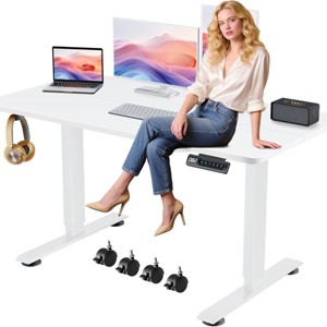 HOMDOX Elec-Standing Desk 55" x 24" Height Adjustable w/Memory Presets Hooks Lockable Wheels Mouse Pad Home/Ofe (Wheels additional 2.5" high) - 1 of 4