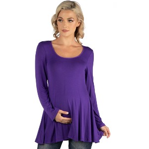 24seven Comfort Apparel Womens Long Sleeve Solid Color Swing Style Flared Maternity Tunic Top - 1 of 4