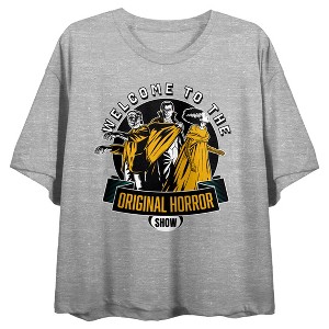 Universal Monsters Welcome To The Original Horror Show Crew Neck Short Sleeve Gray Heather Women's Crop Top - 1 of 4