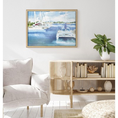 Summer Sailing Blue and Natural Framed Glass Print, 18x24