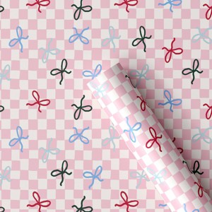 30” 25 sq ft Christmas Roll Wrap Colorful Bows on Pink Check - Wondershop™ - 1 of 3