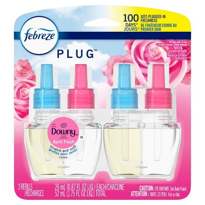 Febreze Plug Air Freshener Plug In Refill, Downy April Fresh with Fade Defy Technology - 2ct