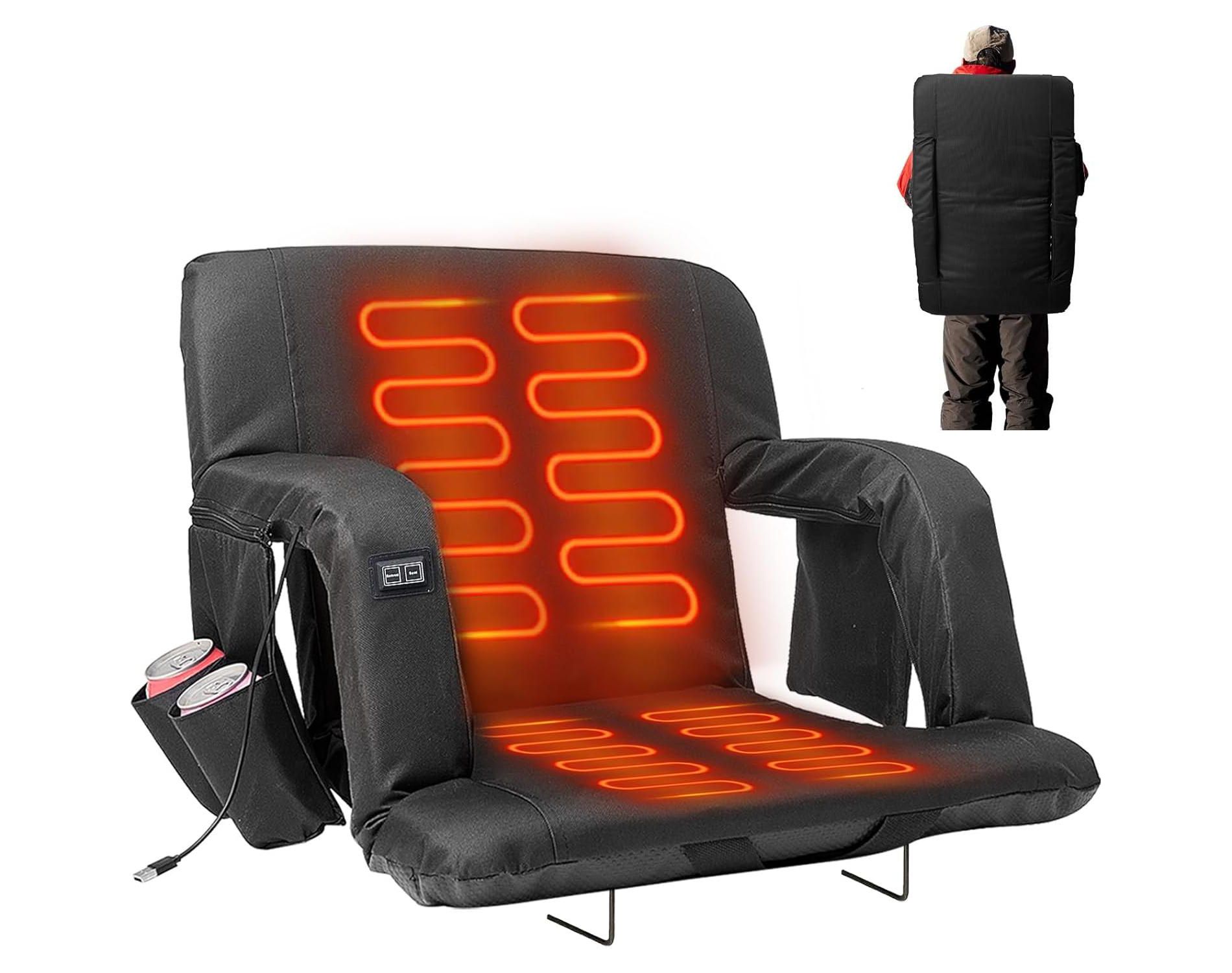 DoCred Heated Stadium Seat Bleacher Seat with Back & Arm Support, Portable 6 Reclinng Positions Stadium Seating for Bleachers