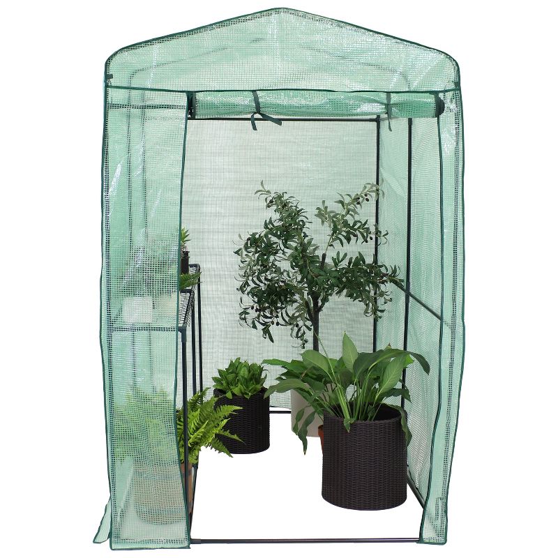 Sunnydaze Outdoor Portable Growing Rack Petite Deluxe Mini Walk-In Greenhouse with Roll-Up Door - 1 Shelf - Green, 3 of 15