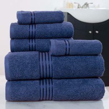 Hastings Home 100% Cotton Hotel Towel Set - Navy, 6 Pieces
