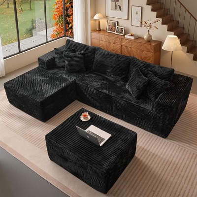 XIZZI No Assembly Needed Modular Deep Seating Sectional Sofa, Pure Sponge Structure Plush Polyester, Standard/Upgraded w/ Ottoman in Beige/Black/Gray