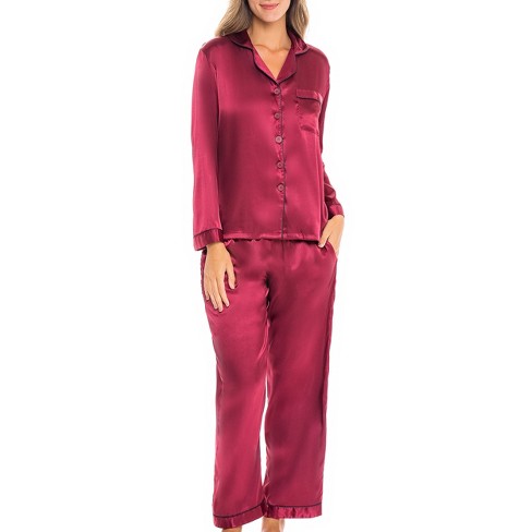 Alexander Del Rossa Women's Classic Satin Pajamas Lounge Set, Long Sleeve Top and Pants with Pockets, Silk like PJs with Matching Sleep Mask - image 1 of 4