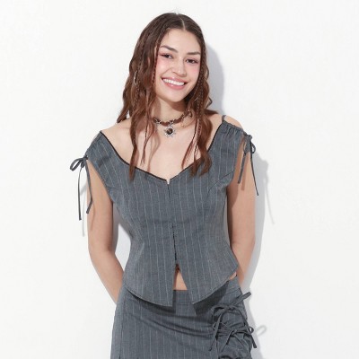 Women's Button-Down Shirt - Wild Fable™ Gray Striped