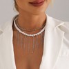 HTUTWOO Layered Chunky Pearl Choker Necklace, Silver Tassel Necklace Fashion Bead Jewelry Gifts for Women - 2 of 4