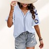 Anna-Kaci Women's Embroidered Short Sleeve Blouse with Floral Motif and Split V-Neck Detail for Casual Summer Style - 4 of 4