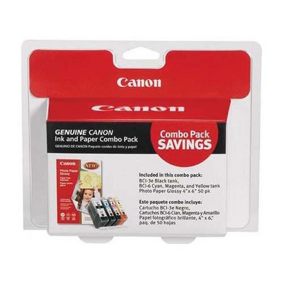  Canon Combo Value Pack BCI-3e/6 4 Colors with Photo Paper, 50 Sheets for Various Printers 
