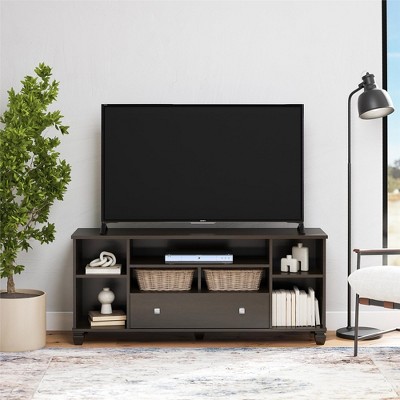 Espresso Engineered Wood TV Stand with Cabinet and Shelves