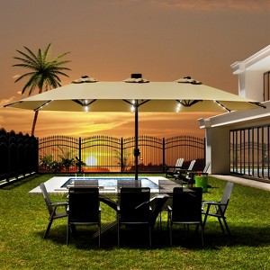 Maggift  15ft Large Patio Umbrella with Solar Lights, Twin Umbrella Outdoor Patio, Double-Sided Rectangle Market Umbrella for Garden, Brown 181.1" - 1 of 4
