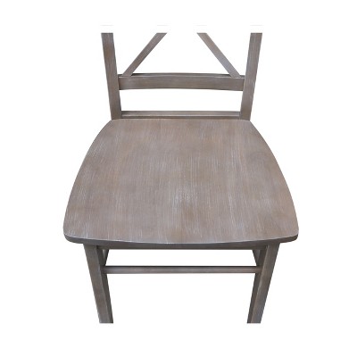 Washed Gray Taupe Solid Wood X-Back Dining Chairs, Set of 2