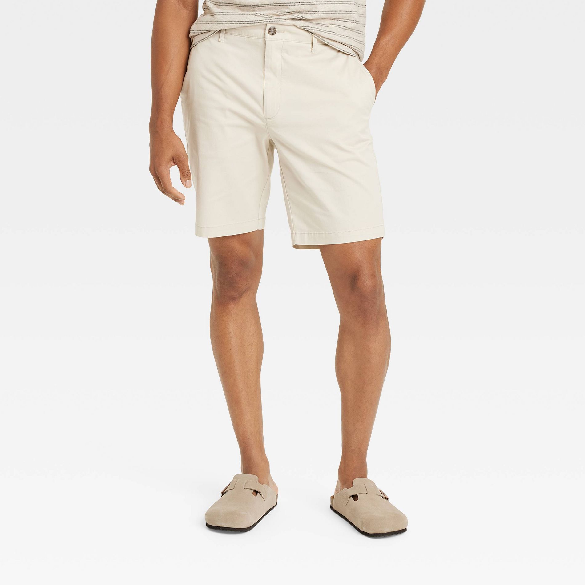 Men's Every Wear 9" Flat Front Chino Shorts - Goodfellow & Co™ Cream 32: Slim Fit, Mid Rise, Stretch Poplin, Twill Fabric