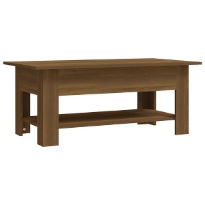 vidaXL Contemporary Coffee Table with Lower Shelf - Brown Oak Engineered Wood Aesthetic Design - 1 of 4