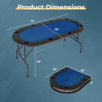 Black and Blue 72" Foldable Poker Table with Felt Surface and Leather Armrests