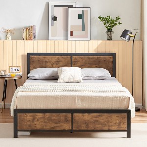 Twin/Full/Queen Size Bed Frame with Wood Headboard and Footboard, 14 Inch Platform Mattress Foundation, No Box Spring Needed Bed - 1 of 4