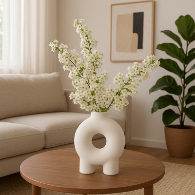 Sagebrook Home 7" Ceramic Vase Contemporary Abstract Donut Cut-Out Vase with Feet Decorative Vase