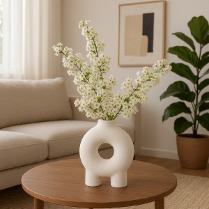 Sagebrook Home 7" Ceramic Vase Contemporary Abstract Donut Cut-Out Vase with Feet Decorative Vase - 1 of 4