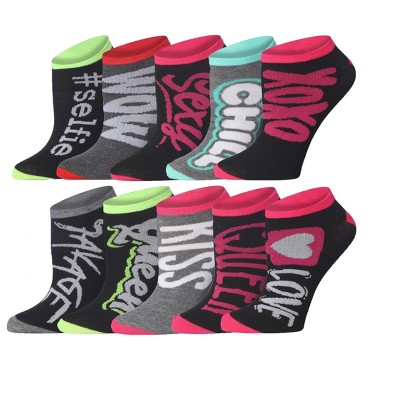 Tipi Toe Womens 10 Pairs Heartful Love Notes Pattern & Mix Colors For Vibrant Style Low Cut/No Show Socks