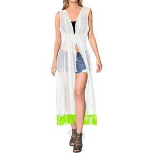 LA LEELA Women's Summer Open Front Oversized Vacation Beachwear Long Bathing Suit Duster Holiday Swimwear Coverups Cardigan - 1 of 4