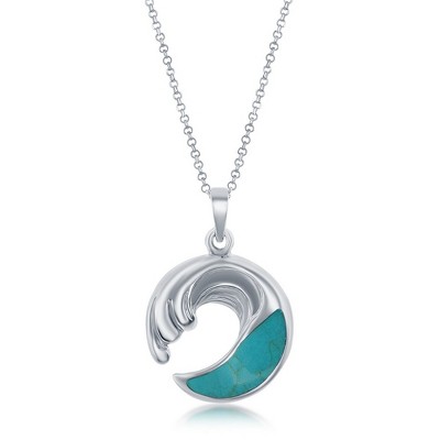 Bella Silver Sterling Silver Wave 18" Pendant Necklace  - Turquoise - Blue
