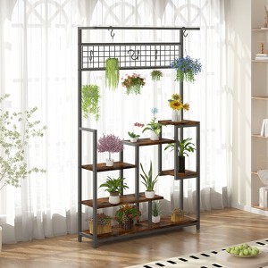 Plant Shelf with Grow Light, Tall Plant Stand, 7 Tiered Large Metal Shelf with Hanging Hooks, Flower Bonsai Pots Organizer for Balcony, Living Room - 1 of 4