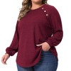 Women's Plus Size Ribbed Knit Button Decoration Crew Neck Long Sleeve Casual Tunic Blouses - Agnes Orinda - 2 of 4