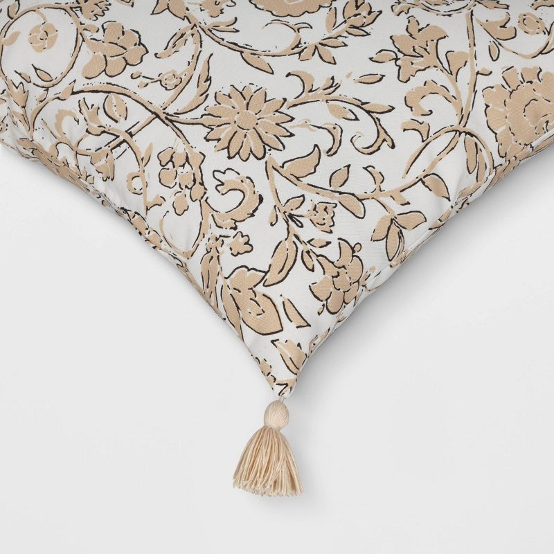 18&#34;x18&#34; Floral Square Outdoor Throw Pillow Tan/White - Threshold&#8482;, 5 of 6