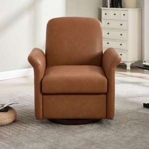 CAVINAS Swivel Accent Chair Modern Barrel Armchair with Wood Base and Fax Leather Upholstery, Reading Chair for Living Room - 1 of 4