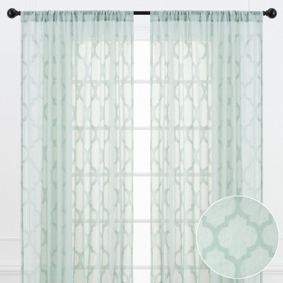 Sage Sheer Polyester Rod Pocket Window Curtains, 52" x 96"