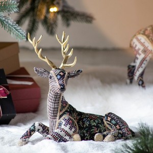 Whisen 12.2x6.3x10.5" Velvet Foam Sitting Deer, Christmas Decoration - Multicolor - 1 of 4