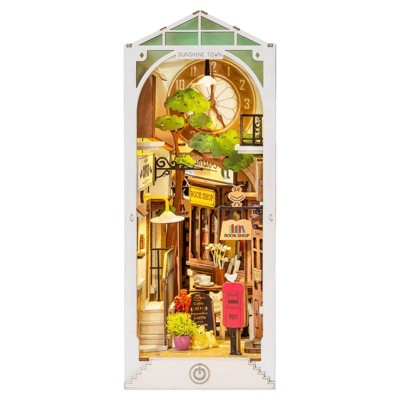 ROBOTIME 3D Jigsaw Puzzle Wooden Model Building Kit DIY Dollhouse Book Nook Bookshelf Insert Decor Alley Miniature Kit, White, 7.28"*3.94"*9.53"