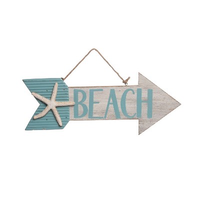 Beachcombers Blue Beach Arrow With Starfish Sign 13.87 x 0.78 x 5.5 Inches.