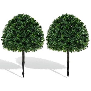Resenkos Set of 2 Artificial Boxwood Topiary Balls, 28-Inch with Ground Spike for Garden Decor, Green - 1 of 4