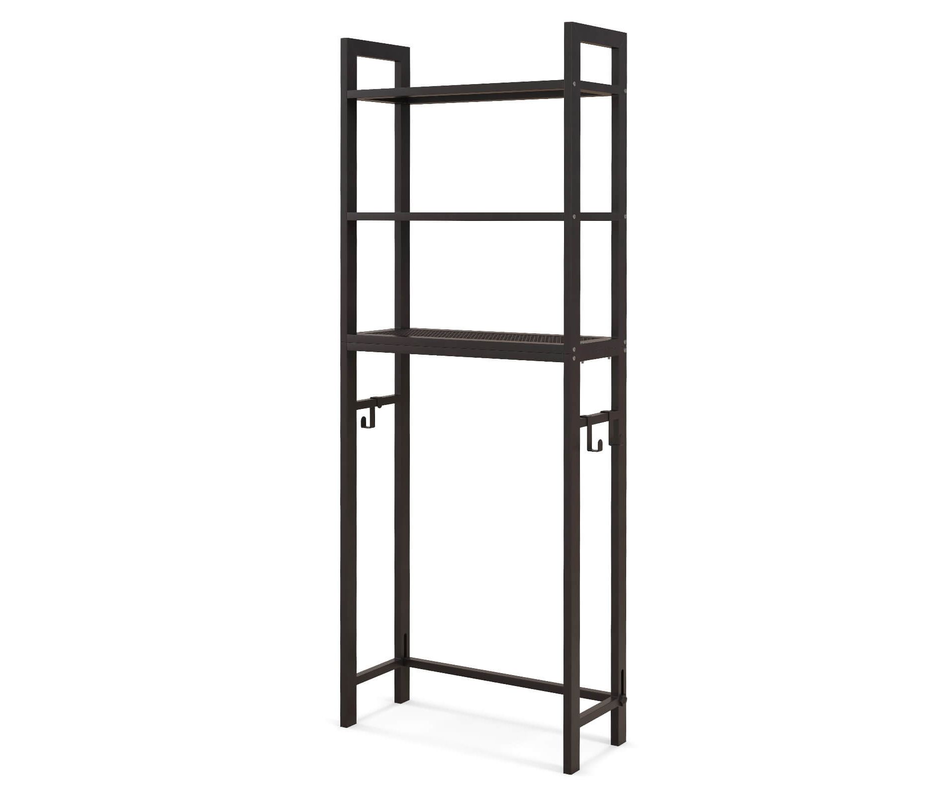 Costway Over-The-Toilet Storage Shelf Space Saving Metal Bathroom Organizer Hooks Brown