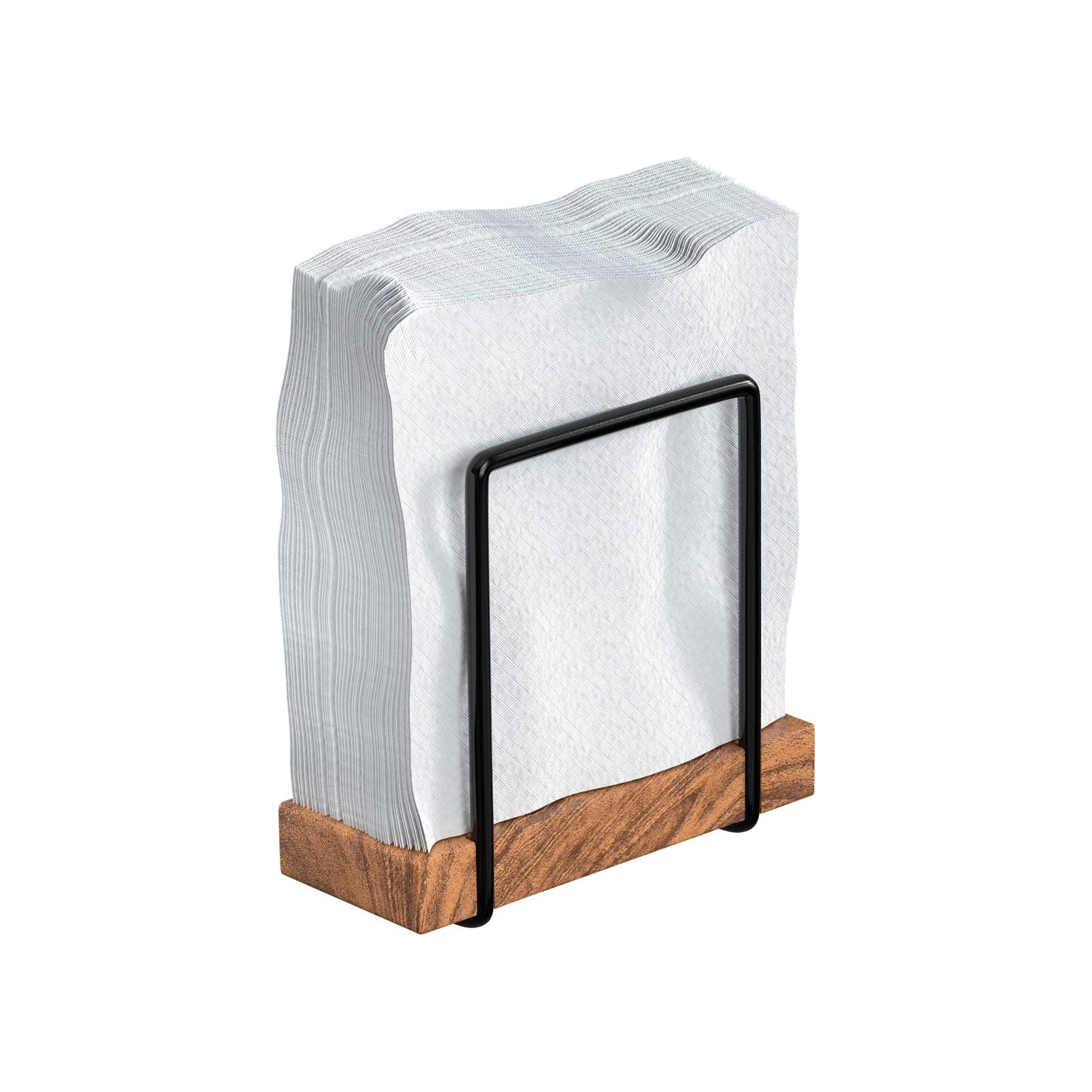 Enlea Modern Farmhouse Napkin Holder with Steel and Wooden Base for Kitchen & Dining Room