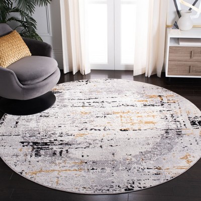 Amelia 6'7" Round Gray and Gold Hand-Knotted Synthetic Rug