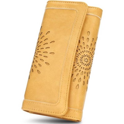 FATMOON Womens Wallets,RFID Blocking Leather Clutch Long Wallet,Holder Phone Organizer,Ladies Travel Purse Hollow Out Design