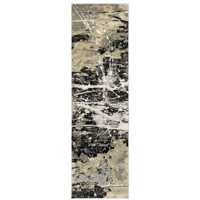 Oriental Weavers Pasargad Home Bowen Collection Fabric Black/Gold Abstract Pattern- Living Room, Bedroom, Home Office Area Rug, 2' 3" X 7' 6"