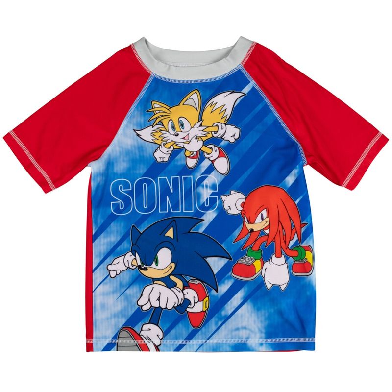 SEGA Sonic the Hedgehog Knuckles Tails Sonic The Hedgehog Rash Guard and Swim Trunks Outfit Set Little Kid to Big Kid, 4 of 8