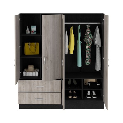 SEVOBAL Armoires 160 Armoire with Six Shelves Two Double Door Cabinets Two Mirrors and Two Drawers for Bedroom Storage, Multicolor, 63"*19.4"*70.8"