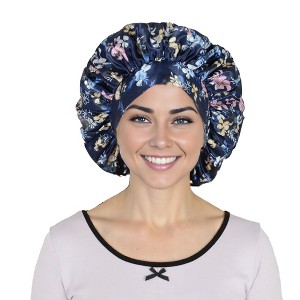 Anna-Kaci Women Silk Bonnet for Sleeping Satin Hair Bonnet with Floral Print and Long Tie Band - 1 of 4