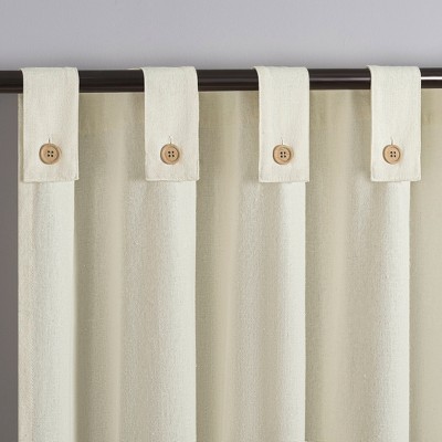 Cream Cotton Blend Button Tab Top Sheer Curtain Panel 40" x 63"