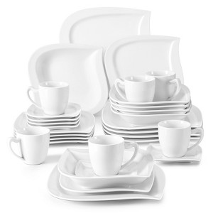 vancasso 30 Pieces White Dinnerware Set, Service For 6 Person, White Set, Porcelain Dinnerware, Dinner /Dessert /Soup Plate, Cup And Saucer Set - 1 of 4