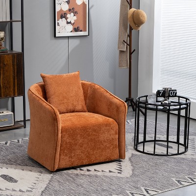 KTMBDW Mid Century Modern Accent Chair, Upholstered Swivel Chairs with Waist Cushion, Reading Armchair for Living Room, Bedroom , Sunroom, Orange