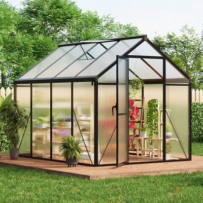 Garvee Walk-In Greenhouse with Polycarbonate Panels, Aluminum Frame, Quick Setup, Roof Vent, Outdoor Garden Greenhouse